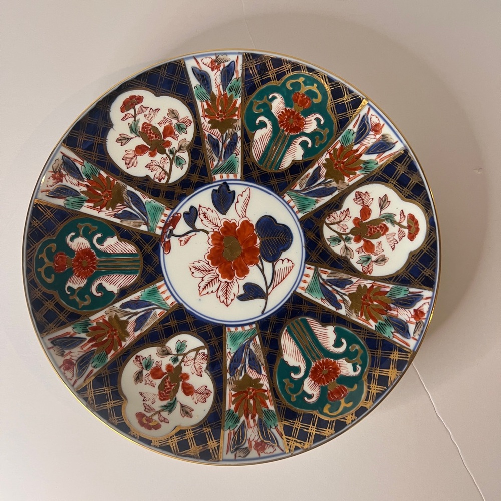 Imari  Shallow Plate Platter Gold Blue  ~ 11” Vintage